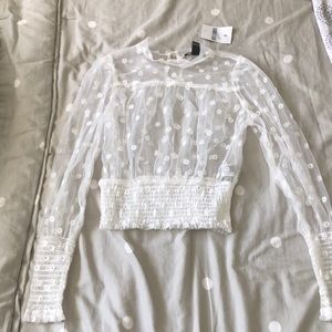 NWT S white/see through crop top with white flowers